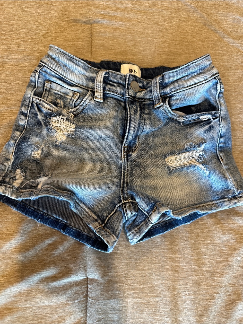 BKE Women's Light Blue Distressed Denim Cutoff Shorts